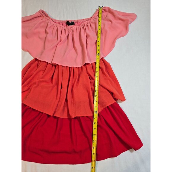 Vici Tiered Off-Shoulder Colorblock Dress Size M Pink Orange Red Polyester Spand - Picture 11 of 12